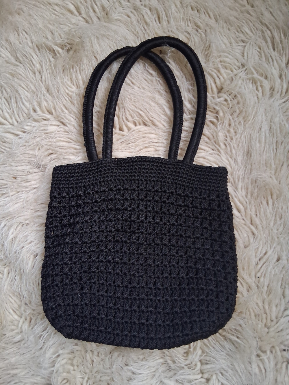 Women’s Black Crochet Tote Bag with Double Handles